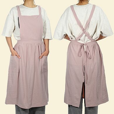 Cotton Linen Apron, Cross Back Apron with Pockets, Cooking Apron Dress, Aprons for Women Man