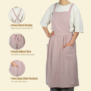 Cotton Linen Apron, Cross Back Apron with Pockets, Cooking Apron Dress, Aprons for Women Man