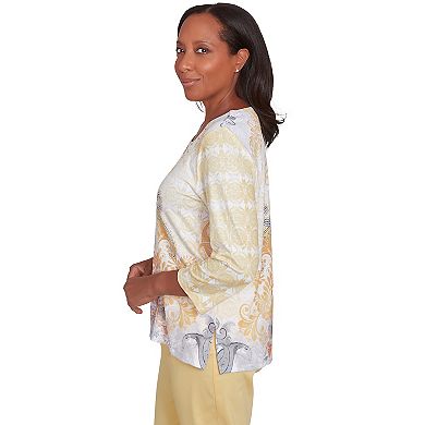 Petite Alfred Dunner Square Neck Paisley Geometric Top
