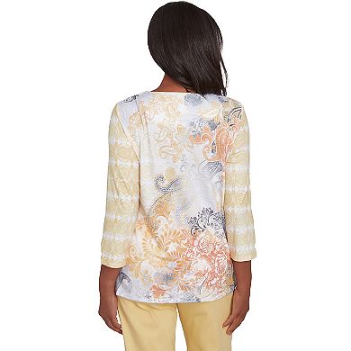 Petite Alfred Dunner Square Neck Paisley Geometric Top