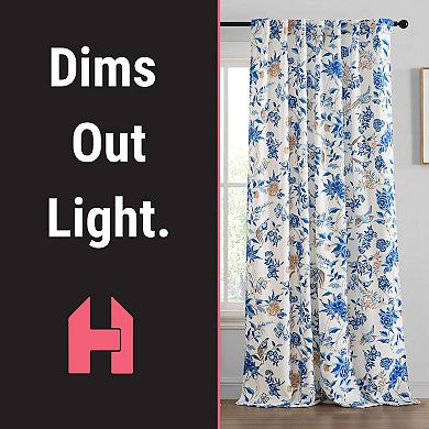 HLC.ME Scarlet Floral & Birds Back Tab Rod Pocket - Light Filtering Darkening Curtain Panels, Pair
