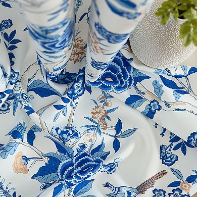HLC.ME Scarlet Floral & Birds Back Tab Rod Pocket - Light Filtering Darkening Curtain Panels, Pair