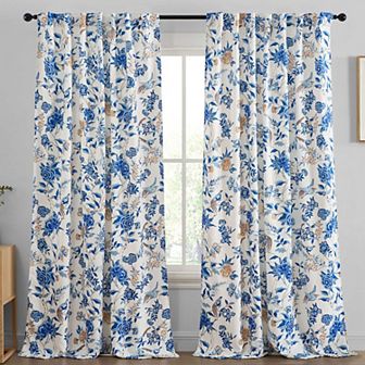 HLC.ME Scarlet Floral & Birds Back Tab Rod Pocket - Light Filtering Darkening Curtain Panels, Pair