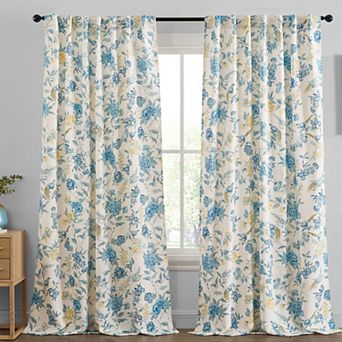 HLC.ME Scarlet Floral & Birds Back Tab Rod Pocket - Light Filtering Darkening Curtain Panels, Pair