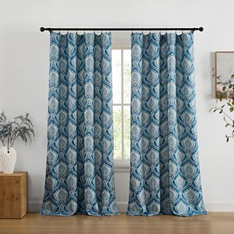 HLC.ME Messina Paisley Back Tab Rod Pocket Curtains - Light Filtering Darkening Window Panels, Pair