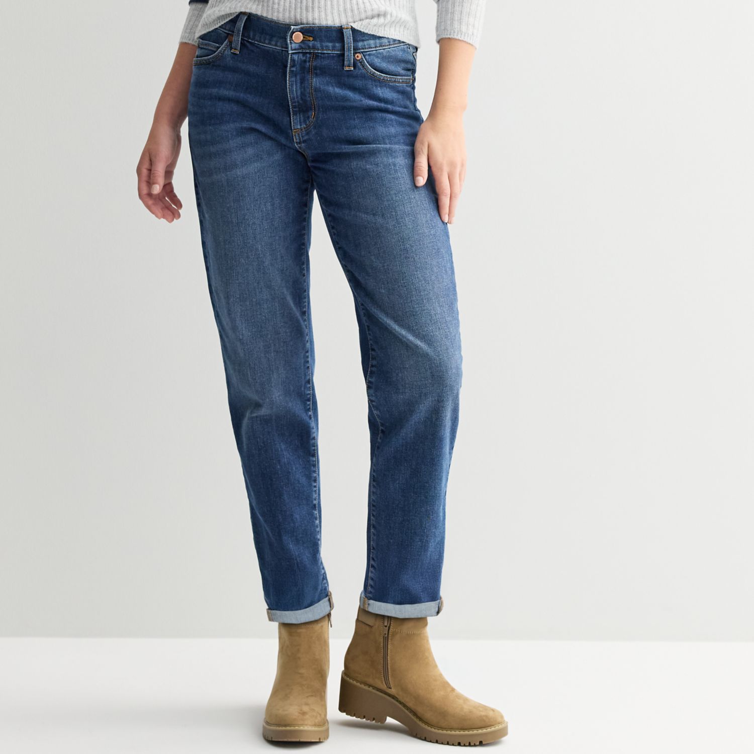 Женские джинсы Sonoma Goods For Life Mid-Rise Relaxed Boyfriend, цвет: Яркая средняя варка — фото 1