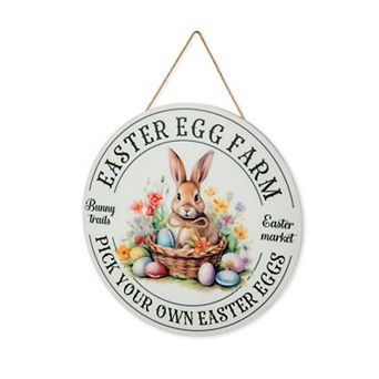 Glitzhome 11.75"D Easter Wooden & Epoxy Bunny Round Wall/Door Hanger