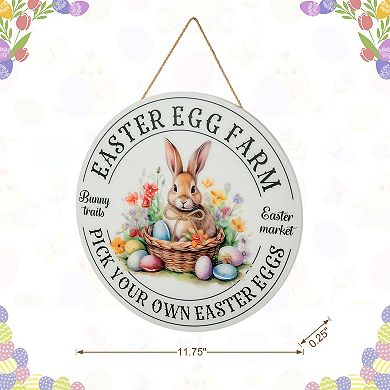 Glitzhome 11.75"D Easter Wooden & Epoxy Bunny Round Wall/Door Hanger