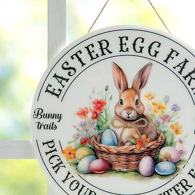 Glitzhome 11.75"D Easter Wooden & Epoxy Bunny Round Wall/Door Hanger