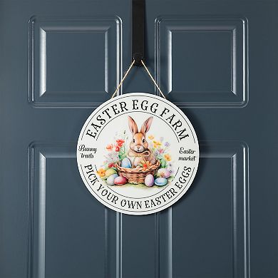 Glitzhome 11.75"D Easter Wooden & Epoxy Bunny Round Wall/Door Hanger
