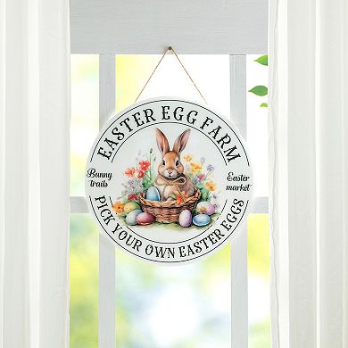Glitzhome 11.75"D Easter Wooden & Epoxy Bunny Round Wall/Door Hanger