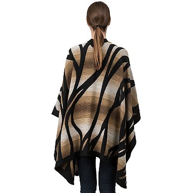 Glitzhome 60.24"L Black and Camel Animal Pattern Poncho Shawl Scarf, 500g