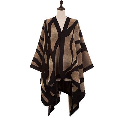Glitzhome 60.24"L Black and Camel Animal Pattern Poncho Shawl Scarf, 500g