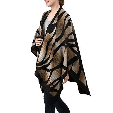 Glitzhome 60.24"L Black and Camel Animal Pattern Poncho Shawl Scarf, 500g