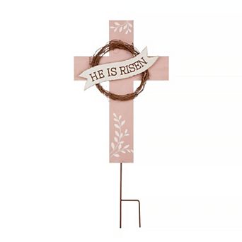 Glitzhome 32"H Easter Wooden/Metal Cross Yard Stake or Wall Decor