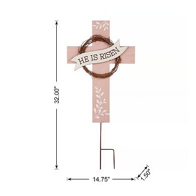 Glitzhome 32"H Easter Wooden/Metal Cross Yard Stake or Wall Decor