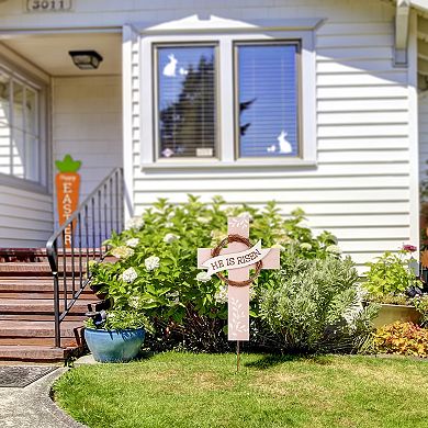 Glitzhome 32"H Easter Wooden/Metal Cross Yard Stake or Wall Decor