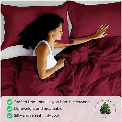 SUPERIOR 300 Thread Count Modal From Beechwood Lightweight Cooling Solid Duvet Cover Set