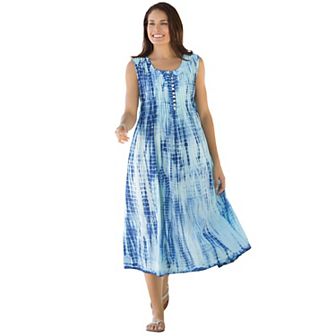 Woman Within Plus Size Sleeveless Pintuck Tie-Dye Dress