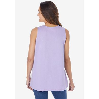 Woman Within Plus Size Embroidered Crewneck Tank