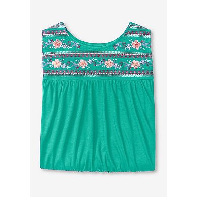 Woman Within Plus Size Embroidered Crewneck Tank