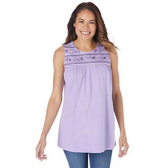 Woman Within Plus Size Embroidered Crewneck Tank