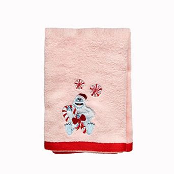 Rudolph Yeti Holding Candy Cane Hand Towel