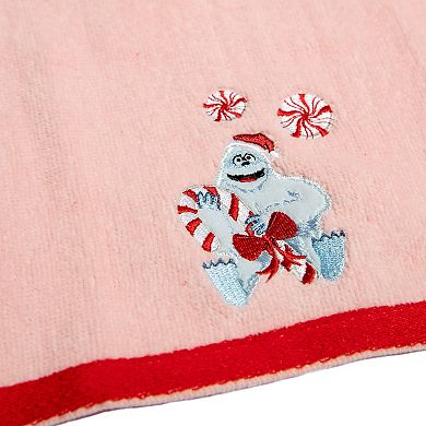 Rudolph Yeti Holding Candy Cane Hand Towel