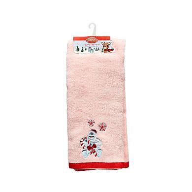 Rudolph Yeti Holding Candy Cane Hand Towel