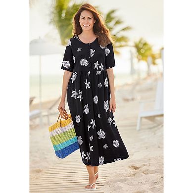 Woman Within Plus Size Stamped Empire Waist Dress