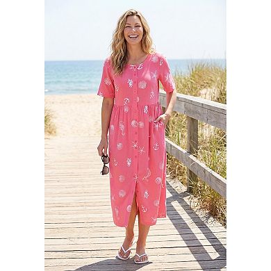 Woman Within Plus Size Stamped Empire Waist Dress