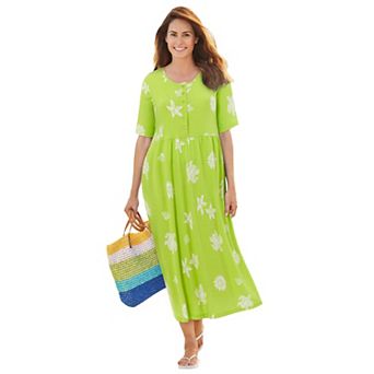 Woman Within Plus Size Stamped Empire Waist Dress