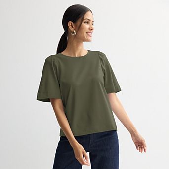 Women's Nine West Ruching Flutter Sleeve Crewneck Tee