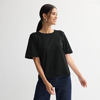 Women's Nine West Ruching Flutter Sleeve Crewneck Tee