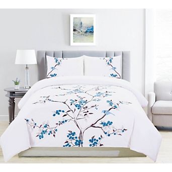 SUPERIOR 3 pc Cotton Embroidered Cherry Duvet Cover Set