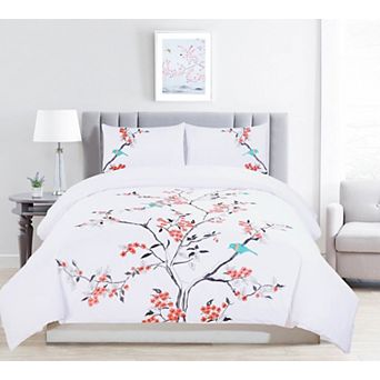 SUPERIOR 3 pc Cotton Embroidered Cherry Duvet Cover Set