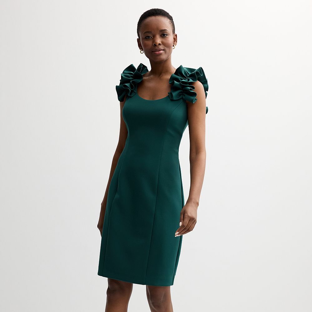 Chic Ruffle Sleeve Solid Color High Waist Commuter Midi Dress main image 1