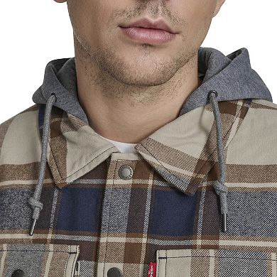 Men's Levi's Plaid Fleece Hooded Shirt Jacket