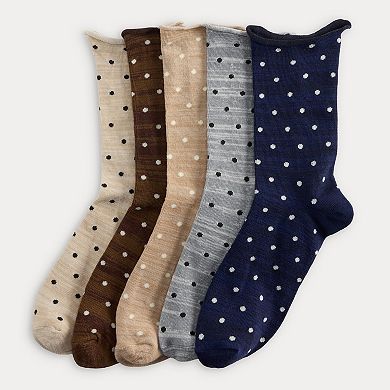 Women's Sonoma Goods For Life® 5-pk. Dots Roll Top Crew Socks