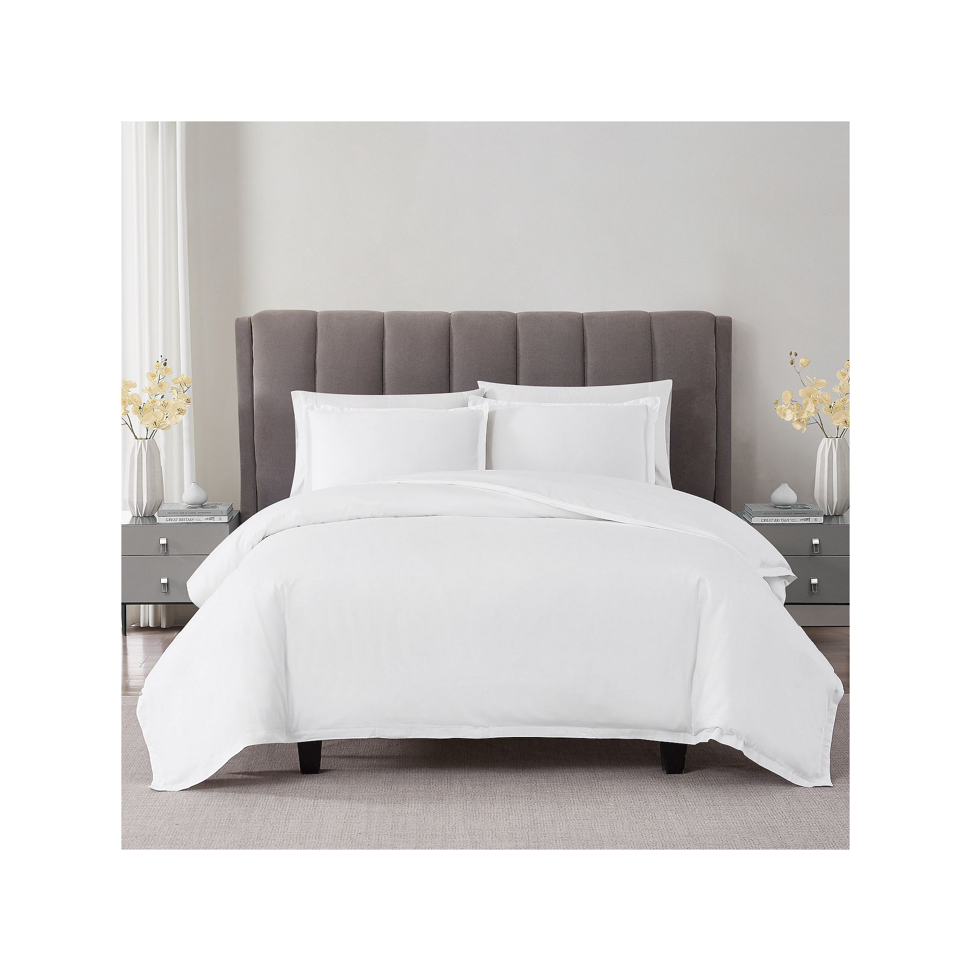 Badgley Mischka 3-Piece Cotton Sateen Solid Duvet Set, White