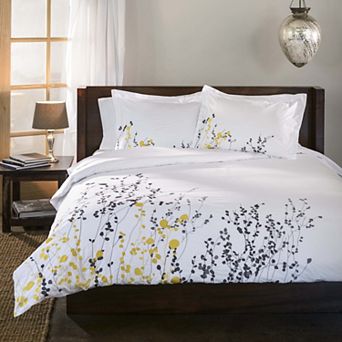 SUPERIOR Cotton Embroidered Floral Leaves Duvet Cover Set