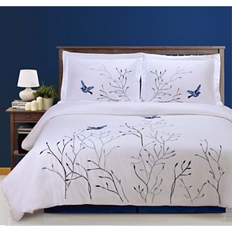 SUPERIOR Cotton Embroidered Tree With Birds Duvet Cover Set