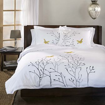 SUPERIOR Cotton Embroidered Tree With Birds Duvet Cover Set