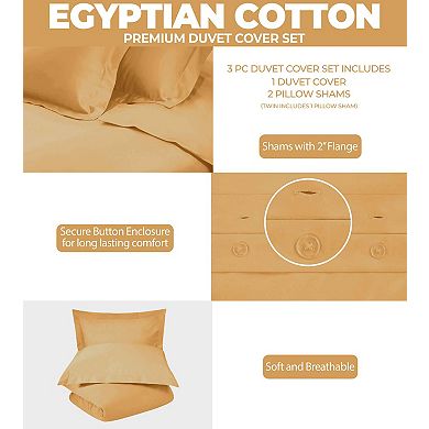 SUPERIOR 300 Thread Count Solid Egyptian Cotton Duvet Cover Set