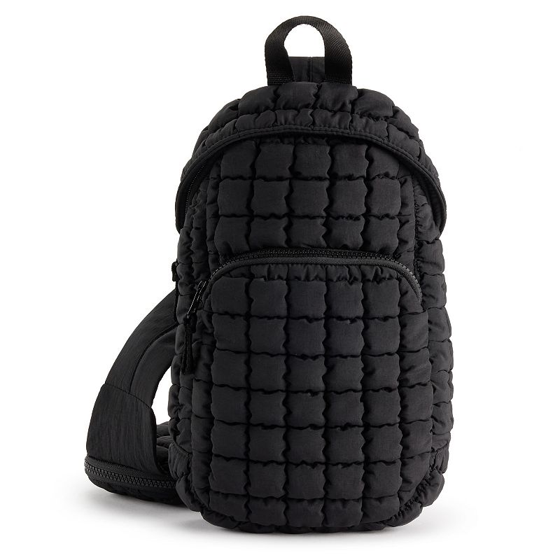 FLX Quilted Dome Sling Bag, Black Quilted