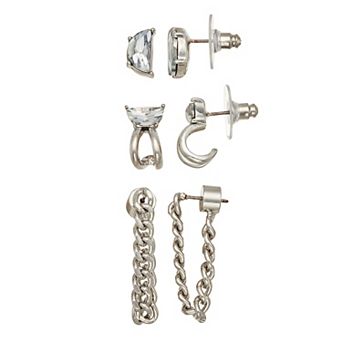Simply Vera Vera Wang 3-Pair Silver Tone Simulated Stone Curb Chain Earring Set