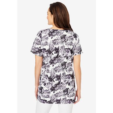Woman Within Plus Size Short Sleeve Watercolor Tunic