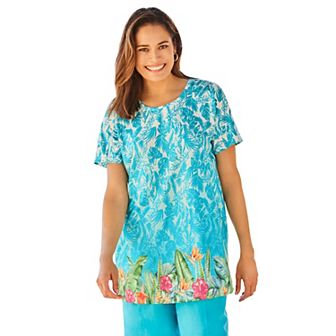 Woman Within Plus Size Short Sleeve Watercolor Tunic