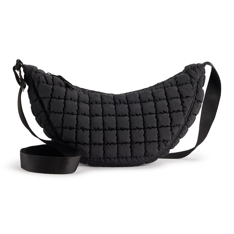FLX Quilted Half Moon Sling Bag, Black Quilted