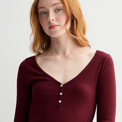 Juniors' SO® Ribbed Long Sleeve Henley